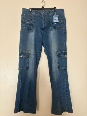 Apollo Women’s Dark Blue Flare Cargo Jeans